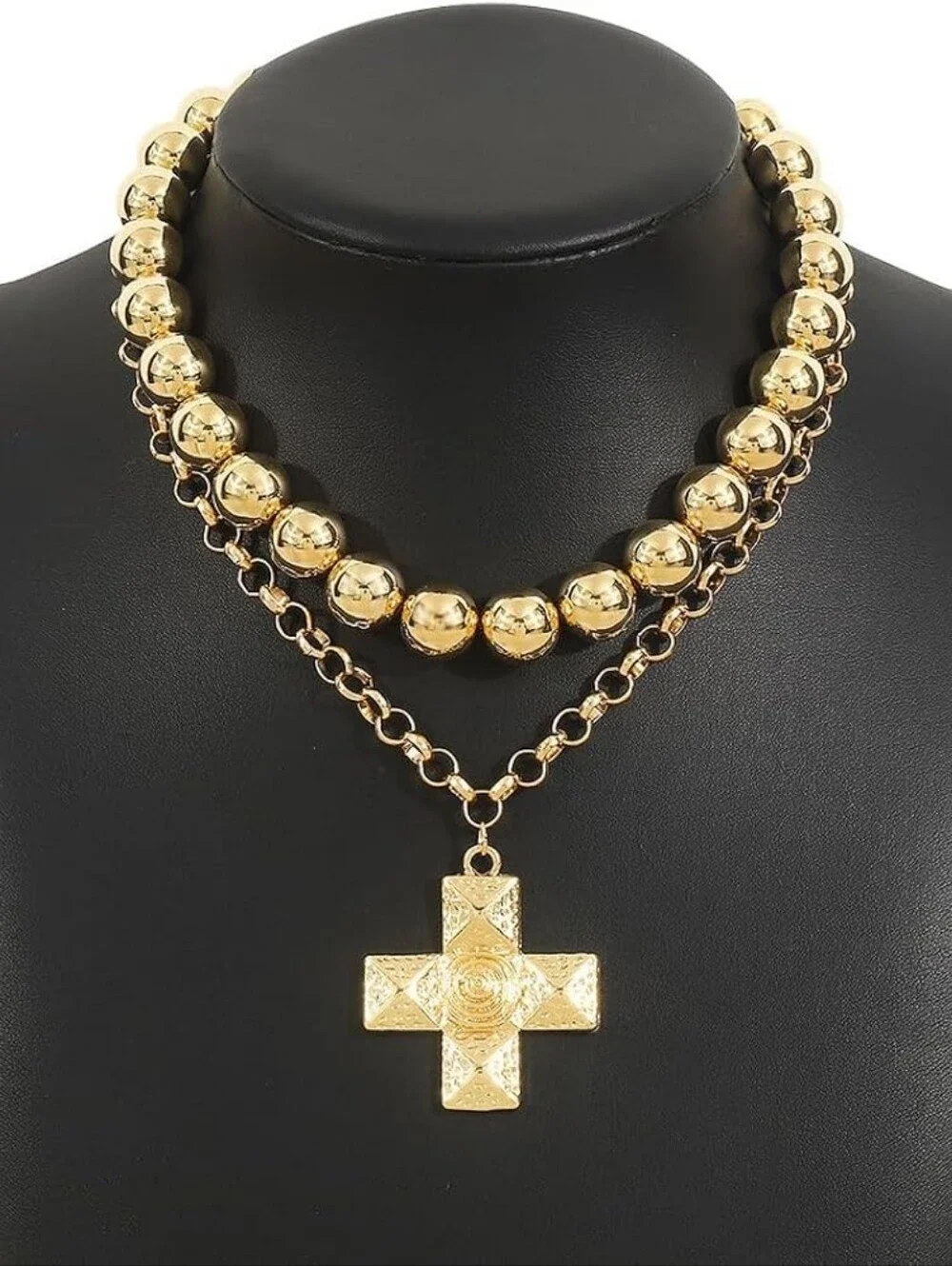 Chunky Cross Choker Necklace Layered